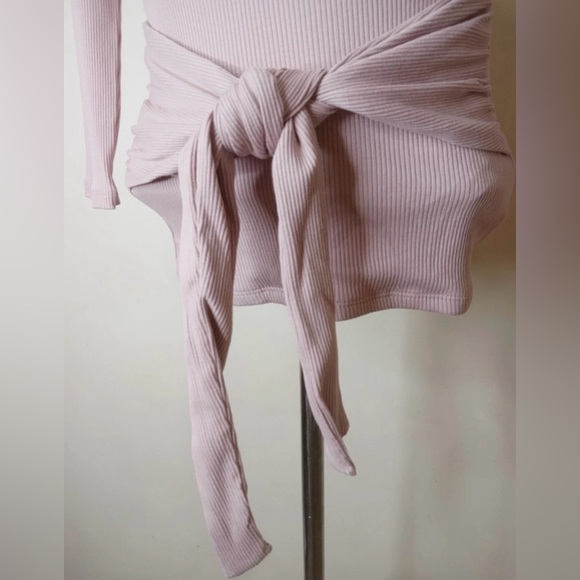 Express One Eleven Ribbed Wrap Tie Top XS Blush Pink Long Sleeve - Picture 7 of 11